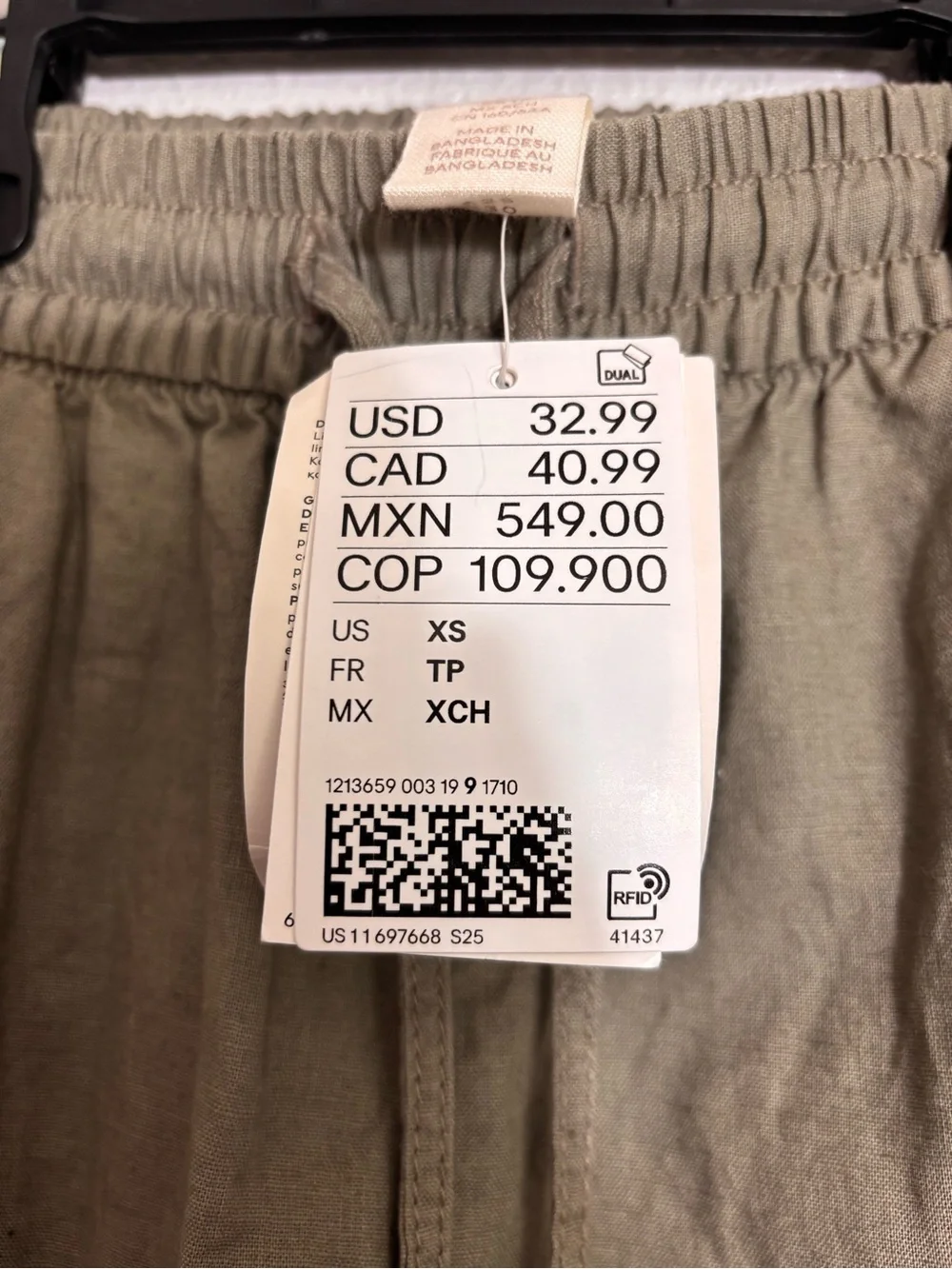 H&M Linen Blend Olive Drawstring Trousers